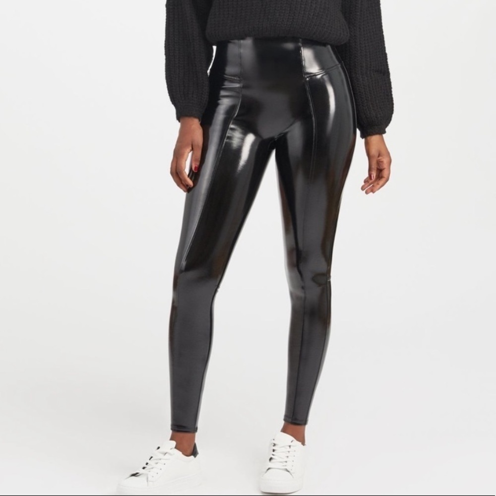 SPANX Faux Patent Leather Leggings Black Small